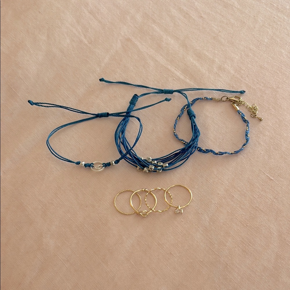 Gold and Blue Bracelet and Ring Set